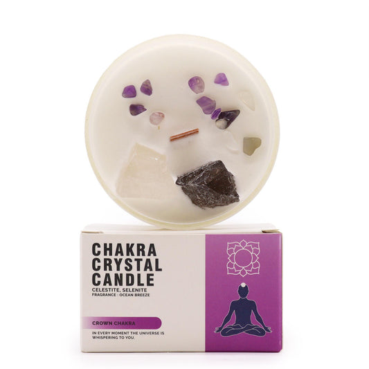 Vela del Chakra de la Corona con piedras naturales – Celestita & Selenita | namariKS