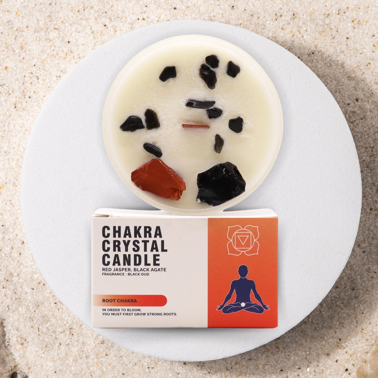Vela del Chakra Raíz con piedras naturales – Jaspe Rojo & Ágata Negra | namariKS