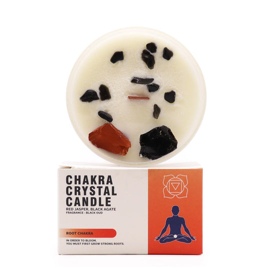 Vela del Chakra Raíz con piedras naturales – Jaspe Rojo & Ágata Negra | namariKS