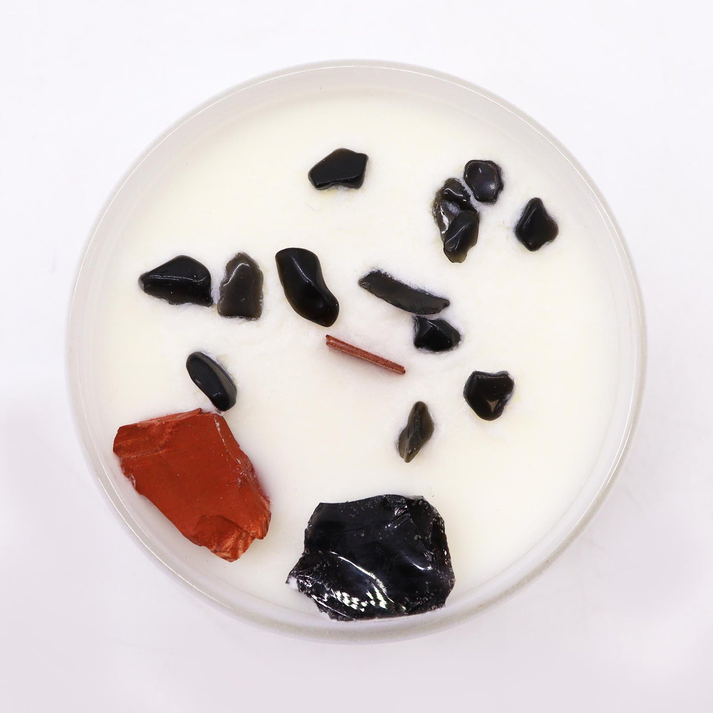 Vela del Chakra Raíz con piedras naturales – Jaspe Rojo & Ágata Negra | namariKS