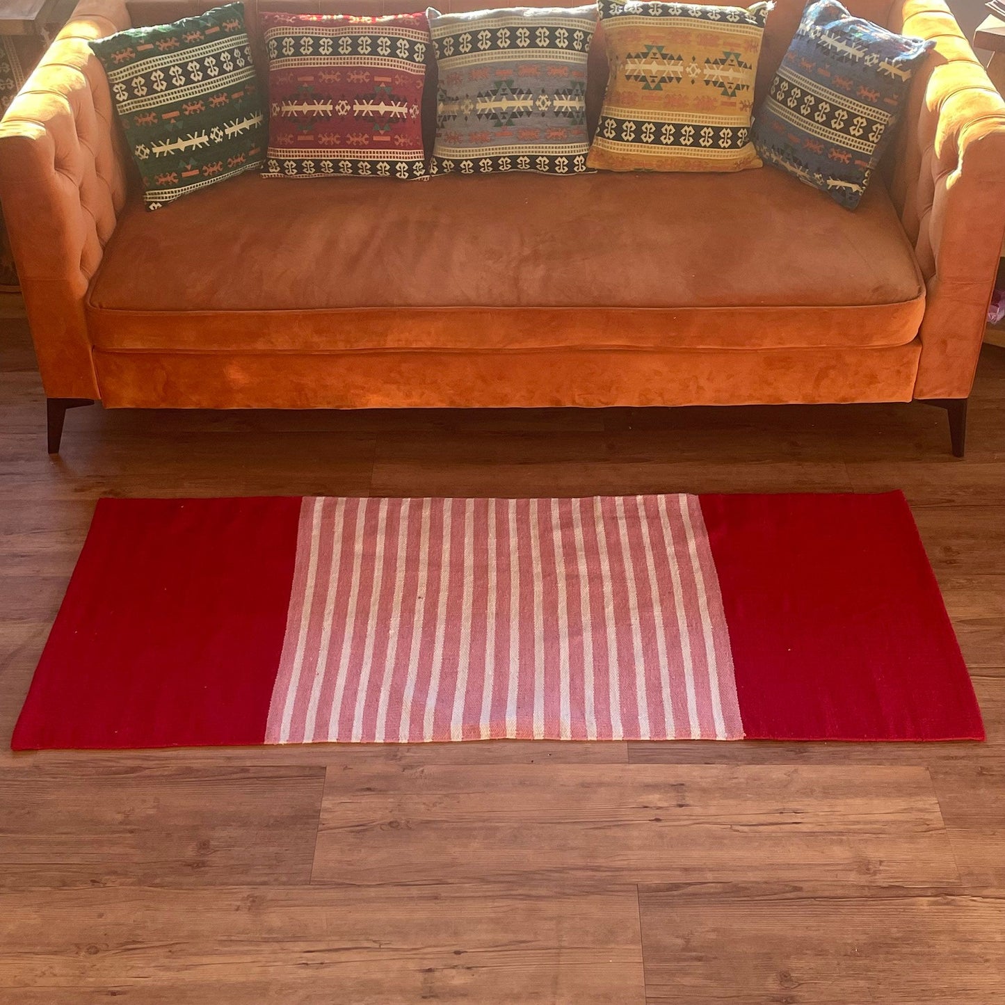Alfombra India de Algodón - 70x170cm - Rojo / Rosa