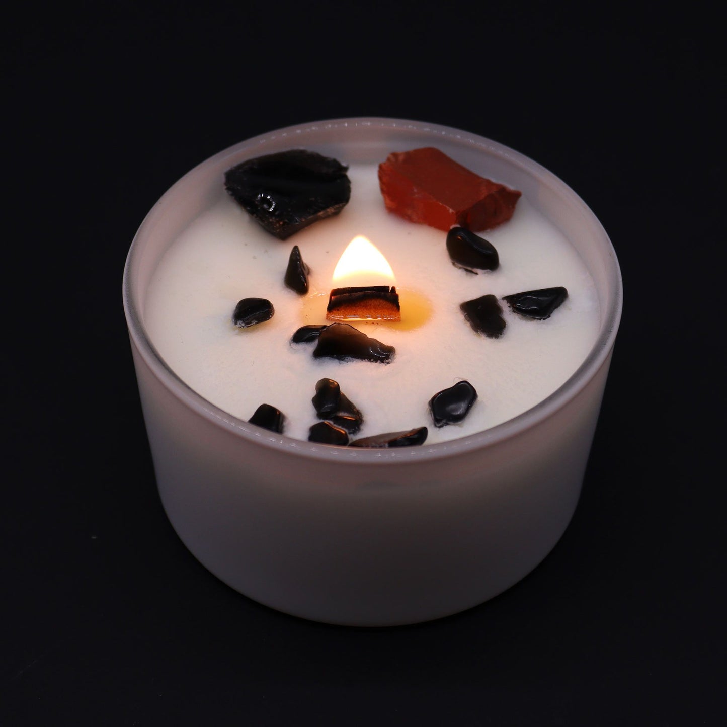 Vela del Chakra Raíz con piedras naturales – Jaspe Rojo & Ágata Negra | namariKS
