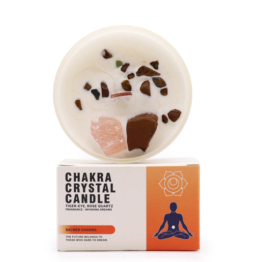 Vela del Chakra Sacro con piedras naturales – Ojo de Tigre & Cuarzo Rosa | namariKS
