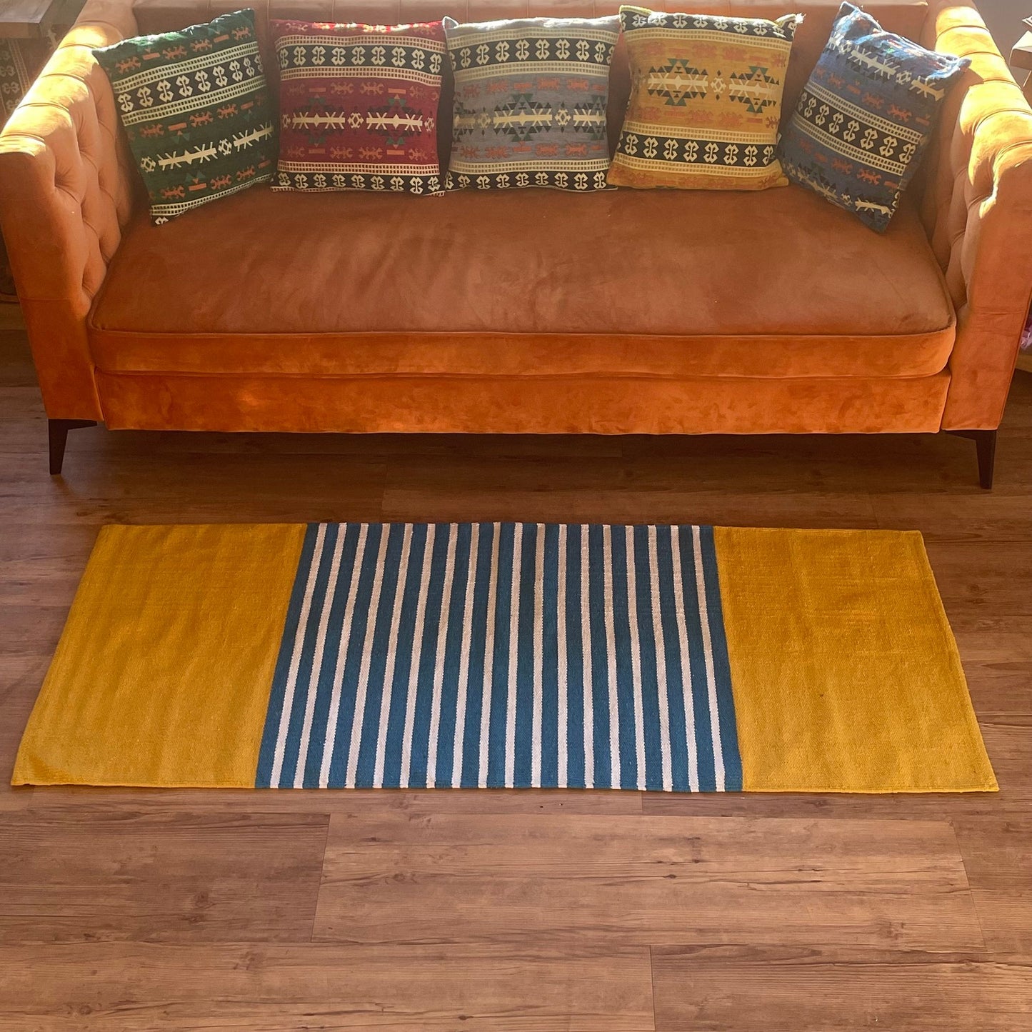 Alfombra India de Algodón - 70x170cm - Amarillo / Azul
