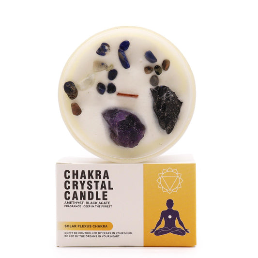 Vela del Chakra del Plexo Solar con piedras naturales – Amatista & Ágata Negra | namariKS