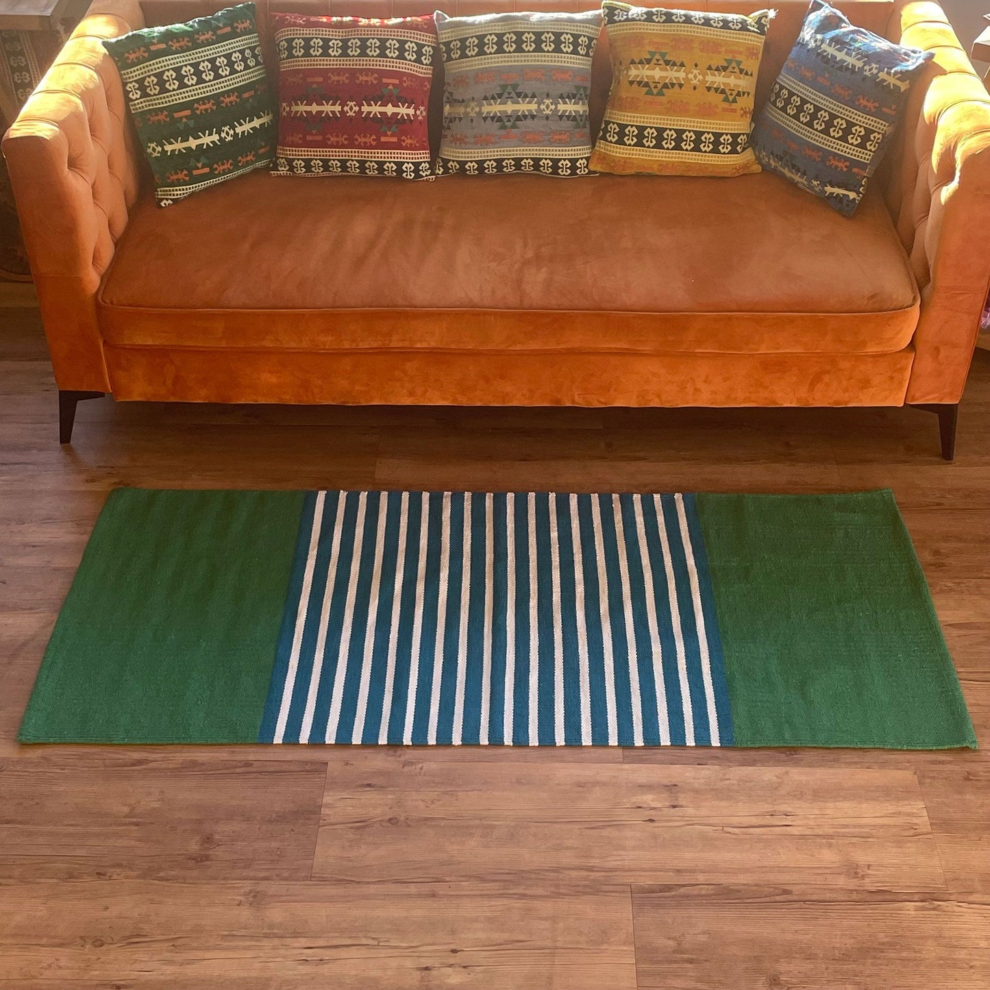 Alfombra India de Algodón - 70x170cm - Azul / Verde