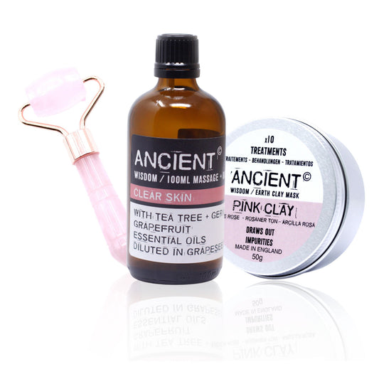 Cuidado Facial Piel Seca – Set Completo con Rodillo, Aceite y Arcilla Rosa