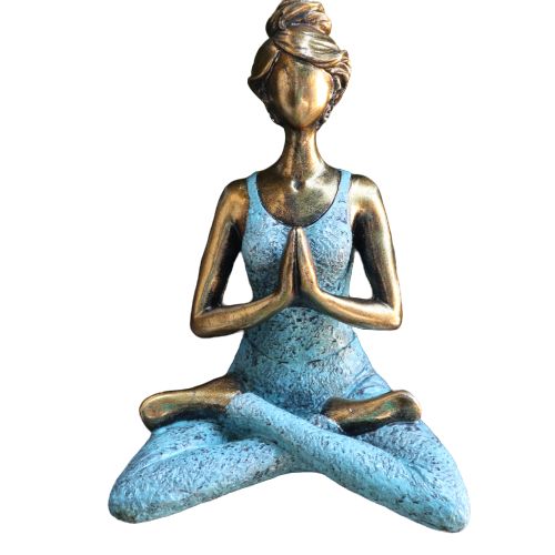 Yoga Lady Figure -  Bronze & Turqoise 24cm