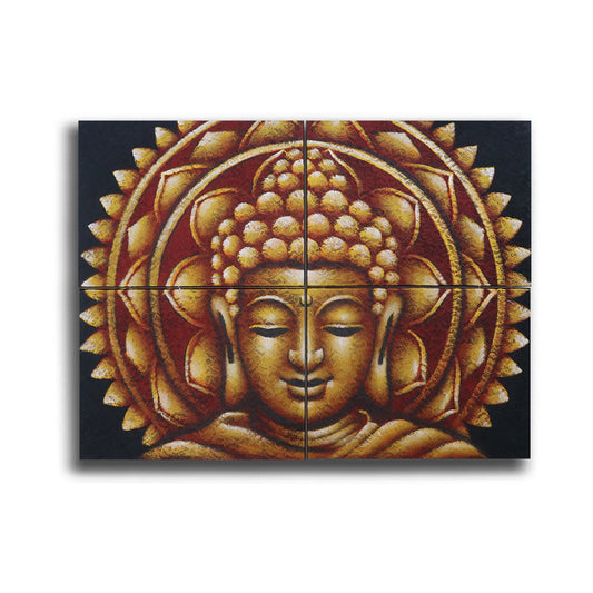Detalle de Brocado de Mandala de Buda Dorado 30x40cm x 4