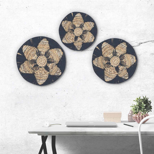 Set de Tazones Decorativos de Seagrass en Negro – Arte Mural Boho